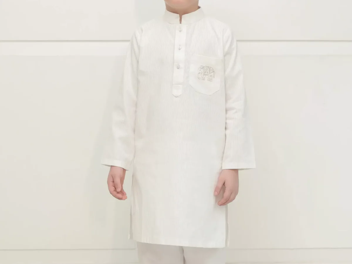 White Blockprinted Cotton Kurta With Pyjama SHKK-984 —, 56% OFF