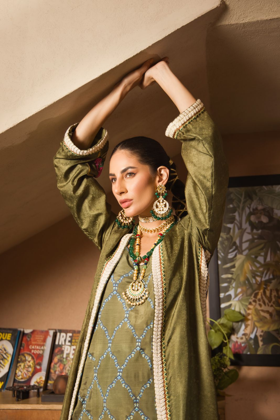 Myra - Designer Kaftan - High Quality Embroidered Kaftan - Electric Green  Shade – UrbanNisa Fashions