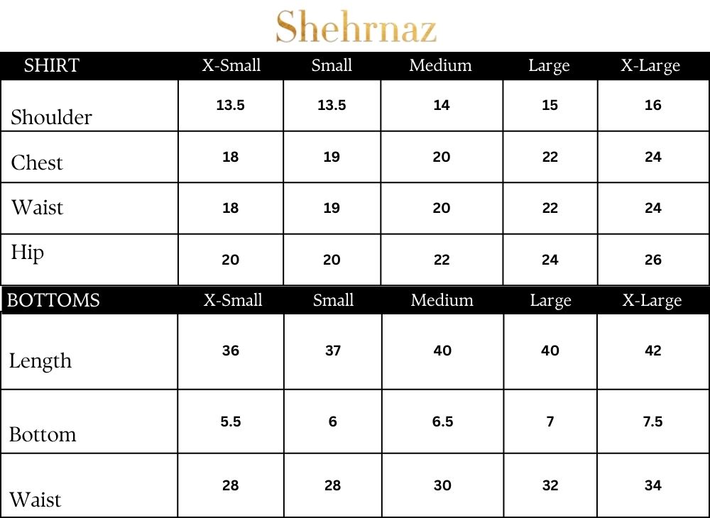 Shehrnaz Size Chart