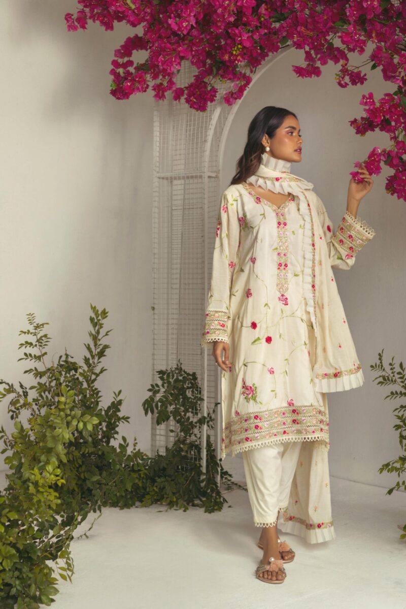 Pakistani Off White Party Dress with Embroidery