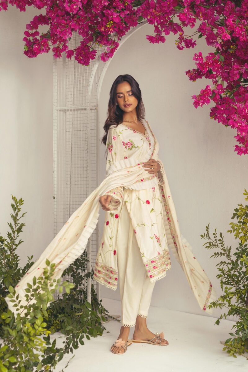 Pakistani Off White Party Dress with Embroidery