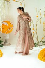 Pakistani Designer Rose Gold Long Coat