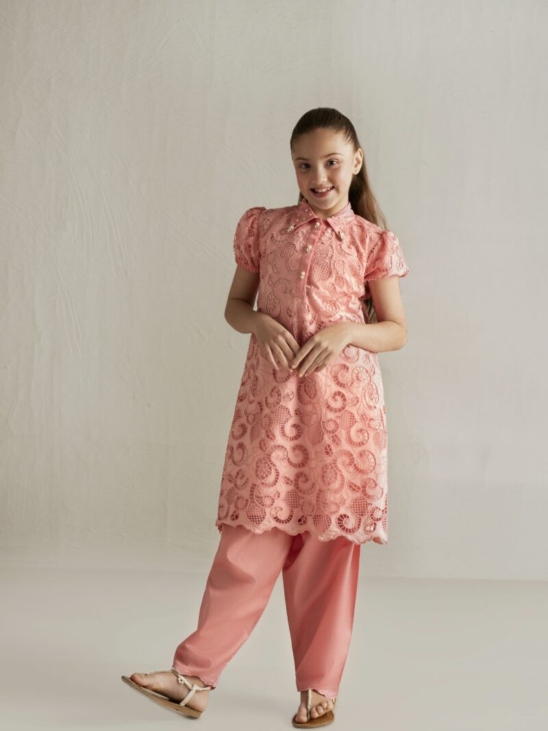 Tea Pink Chikankari Puff Suit