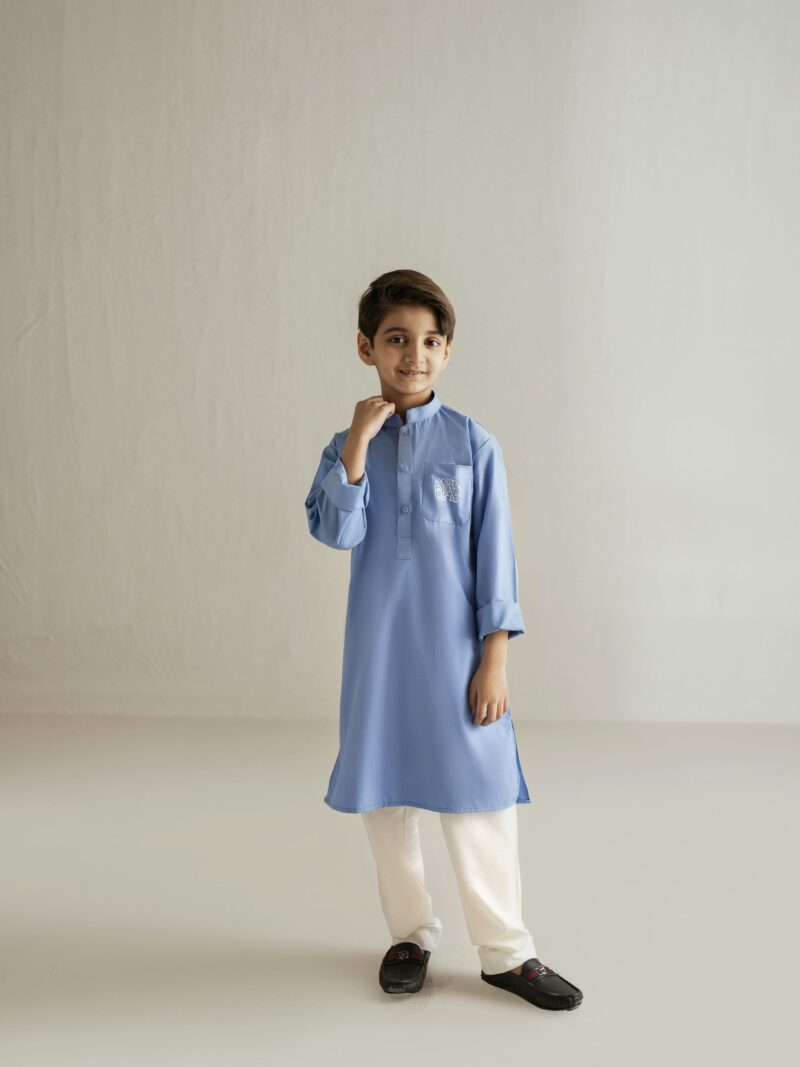 Chambray Elephant Print Kurta Set