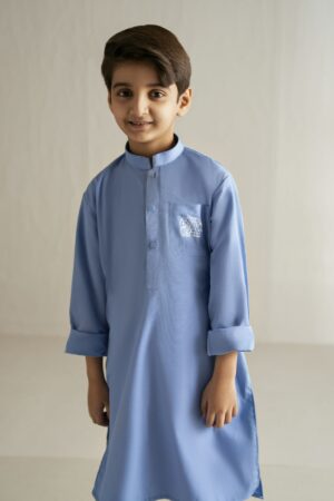 chambray blue kids kurta set
