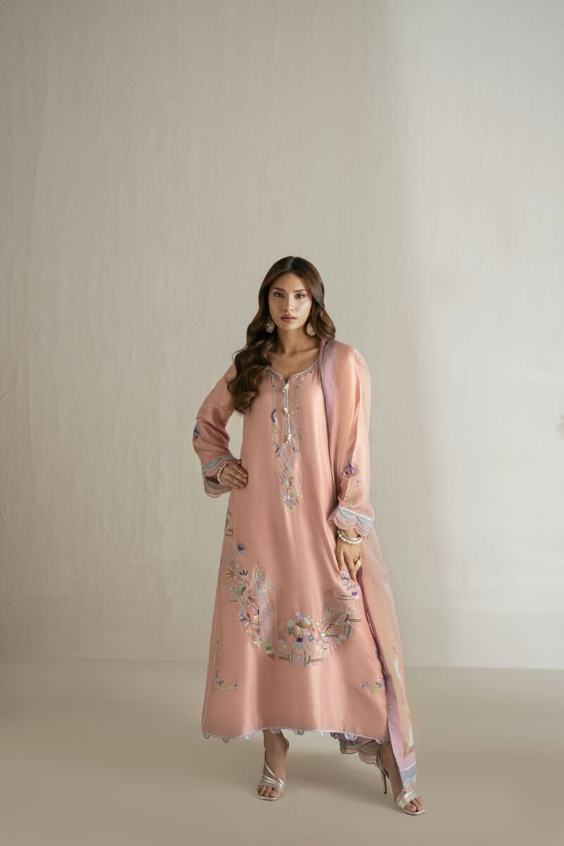tea pink ferozi kurta set