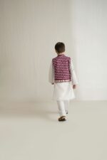 white / purple kids kurta waistcoat set