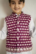 white / purple kids kurta waistcoat set