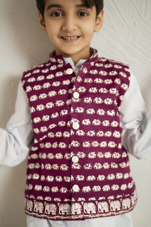 white / purple kids kurta waistcoat set
