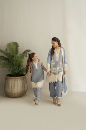 light blue off-white kurta set