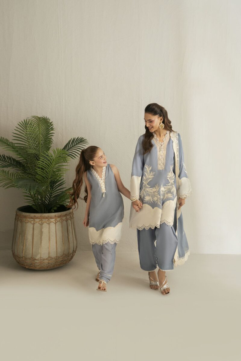 light blue off-white kurta set
