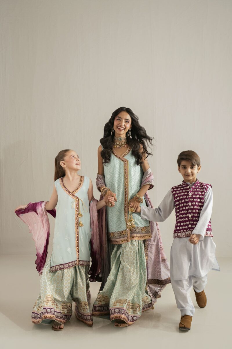 ferozi blue kids gharara set