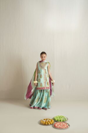 ferozi blue kids gharara set