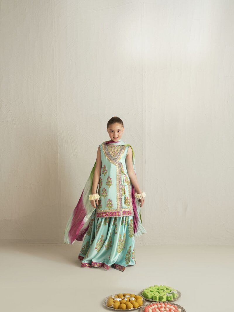 Ferozi Block Angrakha & Gharara Set