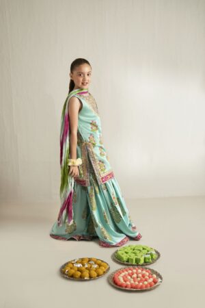 ferozi blue kids gharara set