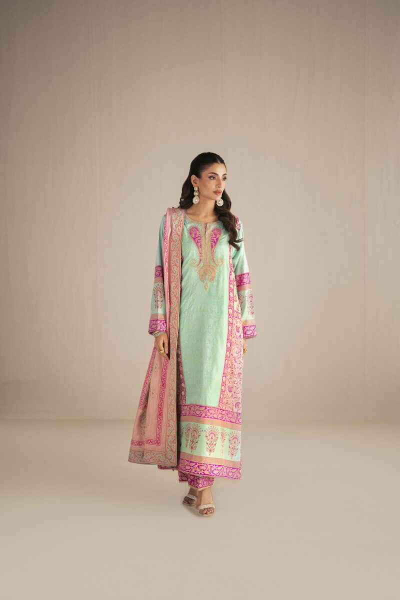 mint green fuchsia kurta set