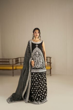 black white dhaka pants set