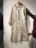 beige embroidered print kaftan
