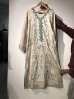 beige embroidered print kaftan