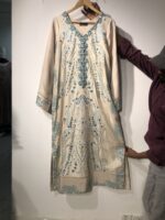 beige embroidered print kaftan