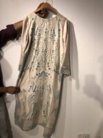 beige embroidered print kaftan