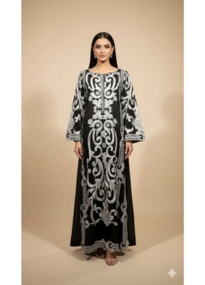 Noir Veil Embroidered Kaftan