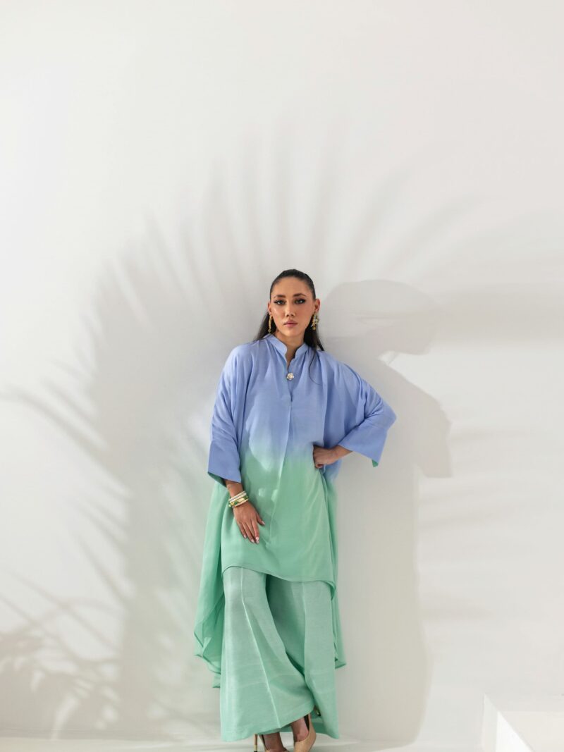 Aqua Ombre High-Low Tunic Co-ord Set
