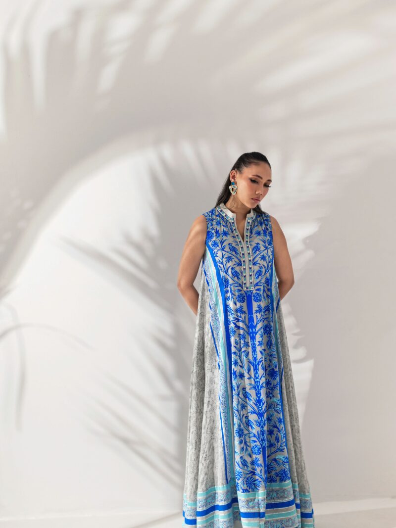 Sapphire Blue & Grey Printed Kaftan