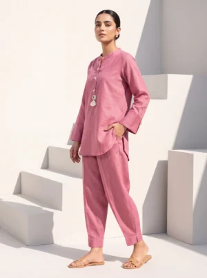 Rose Pink Linen Shirt & Barrel Shalwar