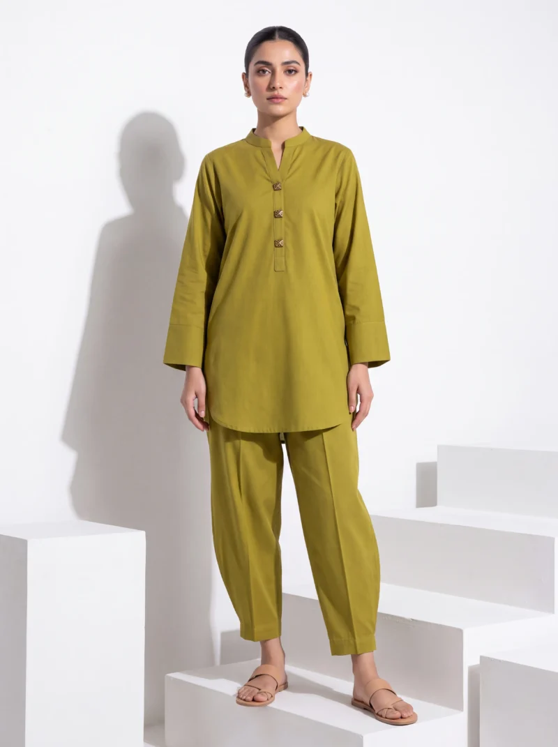 Dhaani Green Linen Shirt & Barrel Shalwar
