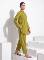 Generated Image August 03, 2026 - 7_16PM Dhaani Green Linen Shirt & Barrel Shalwar