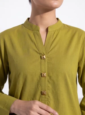 Dhaani Green Linen Shirt & Barrel Shalwar