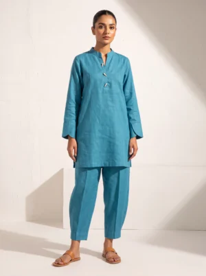 Sky Blue Linen Shirt & Barrel Shalwar
