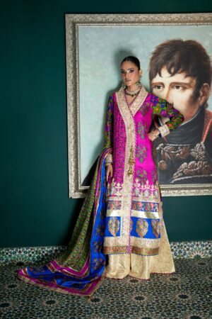 Hot Pink Block Print Angrakha with Jamawar Dhaka Pajama